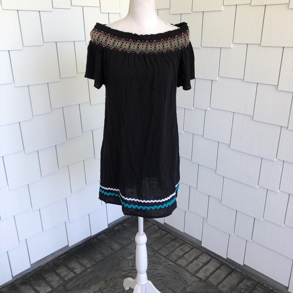 MIKEN SWIM Women's Navy Blue Off Shoulder Smocked Neckline Swim Cover-up sz S - Picture 1 of 5